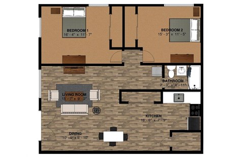 The Lodge 980 sq ft 2 Bedroom